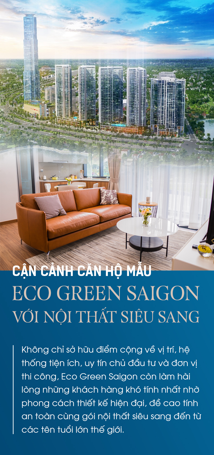 Đến với Eco Green Saigon, quý khách hàng sẽ được trải nghiệm căn hộ chung cư với thiết kế nội thất siêu sang, đạt chuẩn quốc tế. Với các vật liệu cao cấp, sự khéo léo trong chọn lựa, thiết kế nội thất của chúng tôi đã mang đến một căn hộ mẫu xuất sắc đến không ngờ. Hãy xem qua hình ảnh để giữ lại những cảm xúc tuyệt vời nhất tại Eco Green Saigon.
